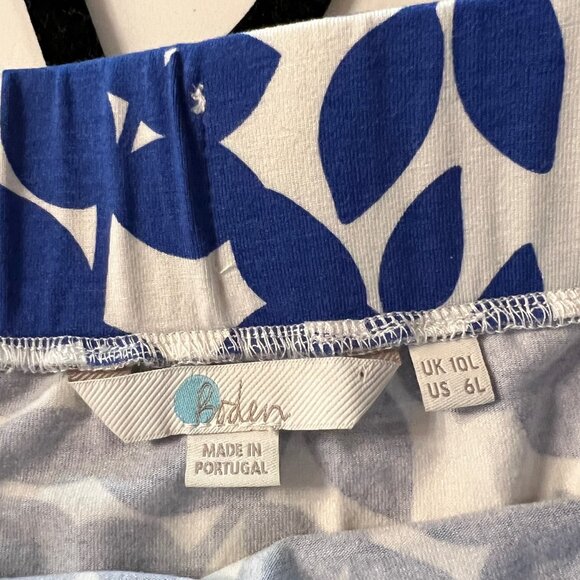 Boden Blue & White Leaf Print Midi Skirt Size US 6 - Picture 4 of 4